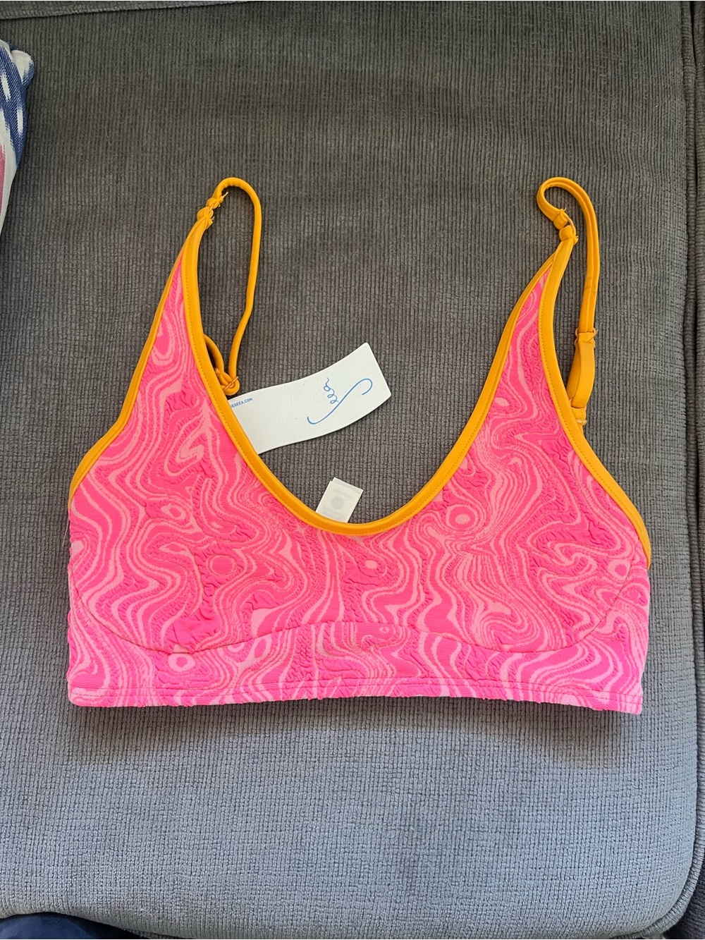 Seea Pink Bikini Top with Yellow Trim